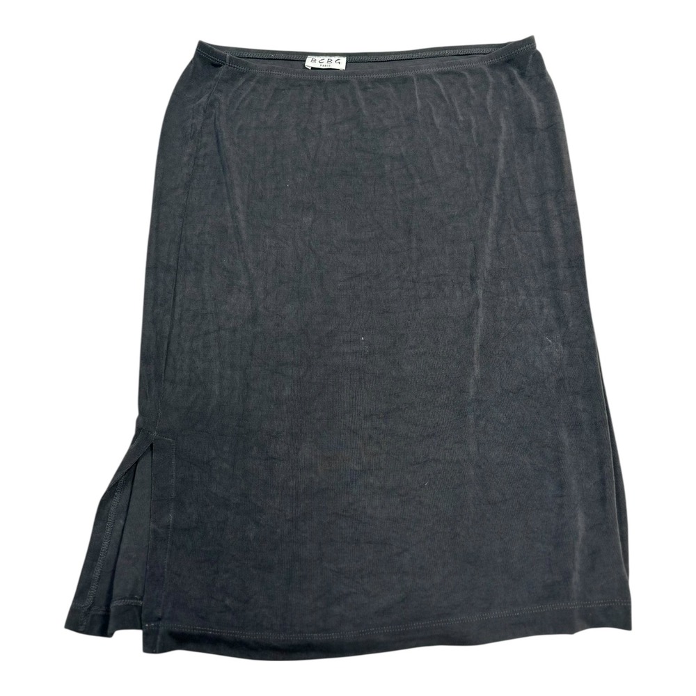 BCBG Paris Black Midi Skirt w/ Side Slit Acetate Blend Minimalist Chic Women's L